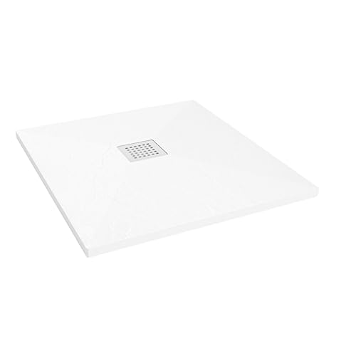 Nebadoon | Plato de Ducha Napoles 70x70 cm - Blanco RAL 9003 - Plato Ducha Resina Antideslizante C3 - Resistente y Aligerado - Capa de Gel Coat Antibacteriano - Incluye Rejilla Acero y Válvula