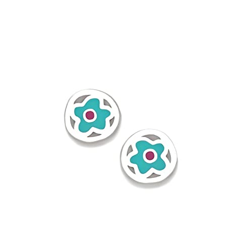 Pendientes Agatha Ruiz de la Prada plata Ley 925m colección ROSCA niña 6mm. semiredondos flor azul - Modelo: 017ROS