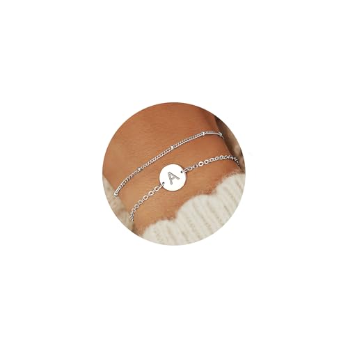 YADOCA Pulsera de Plata para Mujer - Pulsera con Inicial de Letra Rellena de Oro de 18 Quilates Pulseras con Monograma de Disco Personalizadas para Mujeres Adolescentes y niñas Regalos -A