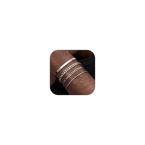 MILACOLATO 4Pcs Pulseras Hombres Plata Pulsera Acero Inoxidable para Hombres Niños Brazalete Brazalete de Eslabones de Serpiente Figaro Cadena Pulseras Regalos para Él Novios Marido 19CM