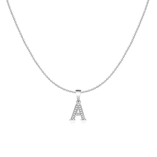 MARLION JEWELS Collar de Plata de Primera Ley (S925) Letra Inicial adornada con Circonitas Brillantes. Colgante acabado en Plata o Baño Oro 18K. Regalo Cumpleaños y Día de la Madre. Joyas para mujer.