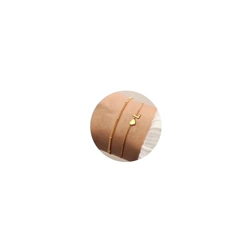 CASSIECA Pulsera Inicial Pulsera de Oro para Mujer Pulsera de Acero Inoxidable Corazón Pulsera Personalizada con Dijes de Letras Joyas para Mujer Regalos de Confirmación para Nniñas