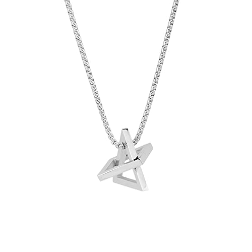 IMINI Collar con colgante geométrico de acero inoxidable para mujeres, niñas y hombres, chapado en plata, cubo triangular colgante, cadena larga ajustable, dije punk, hip pop, joyería hipoalergénica,