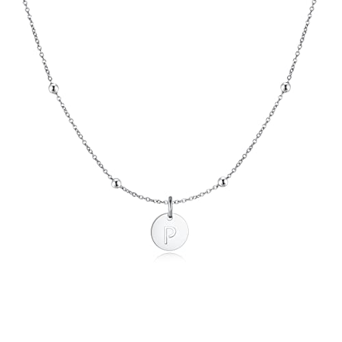 Colgante de mujer original con inicial grabada. Cadena de acero quirúrgico bañada en plata/oro para mujer, niña ideal para regalo del día de la madre, cumpleaños, aniversario. Joyería mujeres