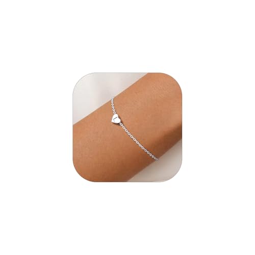 Silvora Pulsera Plata Ley 925 Mujer Pulsera Letra L Corazon Pulsera Plata con Inicial Oro Blanco Pulsera Fina Romántica de Amor para Pareja