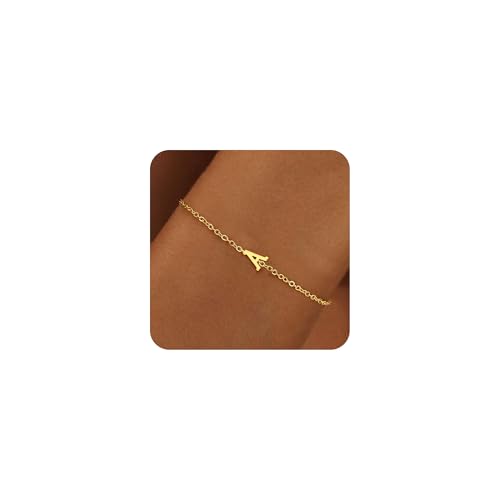 RMMD Pulsera para mujer de oro y plata de 18 quilates, iniciales chapadas en oro blanco con letras, pulseras personalizadas, regalos de bisutería para mujeres, adolescentes y niñas, 20 cm, Acero