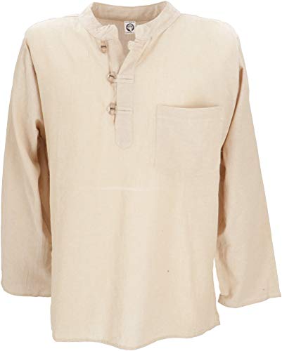 Guru-Shop, Camisa Nepal Fisher Goa Hippie, Blanca Natural, Algodón, Tamaño:S, Camisas de Hombre