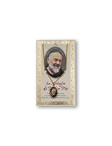 Hermanos Bonella | Medalla del Padre Pío y tarjeta con oración | Made in Italy, Cartón, Oro