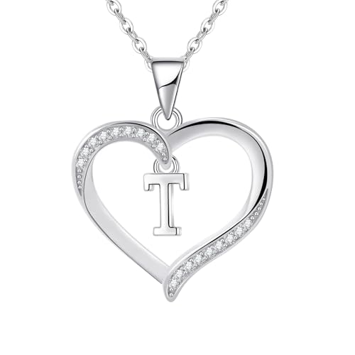 Cosie Lily Collar Mujer, Plata de Ley 925 Corazón con iniciales Necklace Joya Regalo, Cumpleaños San Valentín Navidad Aniversarios Dia De La Madre, Regalos Mamá Esposas Hermanas T