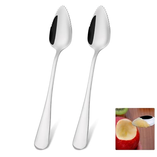 Molain Cuchara de pomelo, cuchara de kiwi plateada de acero inoxidable, cuchara con dientes suplemento de alimentos para bebés, cuchara de postre, cuchara de postre, apto para lavavajillas, para kiwi,