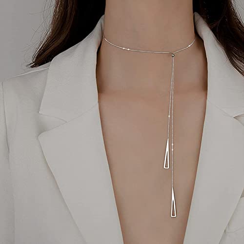 Upxiang Collar de triángulo geométrico de Plata de Ley 925 de Lujo para Mujer, Colgante Largo, Collar de Cadena de clavícula Ajustable, joyería, Regalos