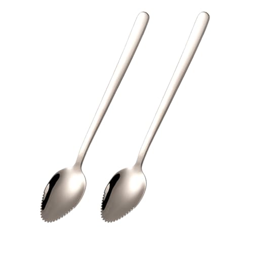 TSUOUKL 2PCS Cuchara de pomelo, cuchara de kiwi plateada de acero inoxidable, cuchara con dientes suplemento de alimentos para bebés, cuchara de postre, cuchara de postre, apto para lavavajillas