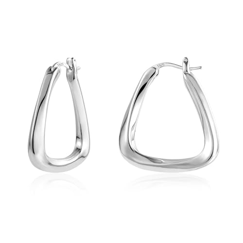 KISSPAT Pendientes Mujer Plata, Pendientes Aro Triángulo Grandes, Gruesos, Ligeros, Chunky, Elegante, Minimalistas, Hipoalergenicos, Plata 925, Regalos de Joyería