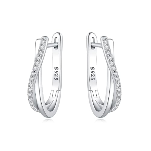 CYMYSS Pendientes de Aro de Plata de Primera Ley para Mujer Pendientes Mujer Plata De Ley 925 Pendientes Aro Plata 925 Hipoalergénicos Ligeros (línea curva)