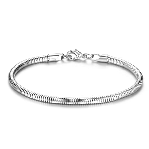 CASSIECA Pulsera Hombre Pulseras para Hombres Acero Inoxidable Apilable Pulseras Plata para Hombres Niños Cadena de Eslabones Pulseras 19CM Regalos para Papá Esposo Hijo
