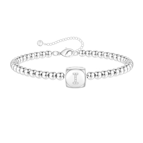 TINGN Pulseras de oro y plata con inicial para mujeres y niñas, chapadas en oro blanco de 14 quilates, hechas a mano, pulseras de oro con inicial personalizada para mujeres, adolescentes y niñas