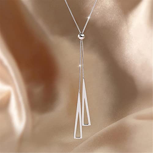 Upxiang Collar de triángulo geométrico de Plata de Ley 925 de Lujo para Mujer, Colgante Largo, Collar de Cadena de clavícula Ajustable, joyería, Regalos