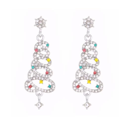 BKEPDY Pendientes Mujer Plata con Cristales Coloridos Diseño Exclusivo de Árbol de Navidad Perfectos para Fiestas y Eventos