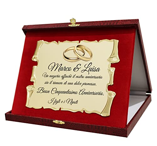 Targa de Aniversario de Matrimonio | Cofre con pergamino | Bodas de Plata Oro Diamante | 25, 50, 60 Aniversario de Matrimonio