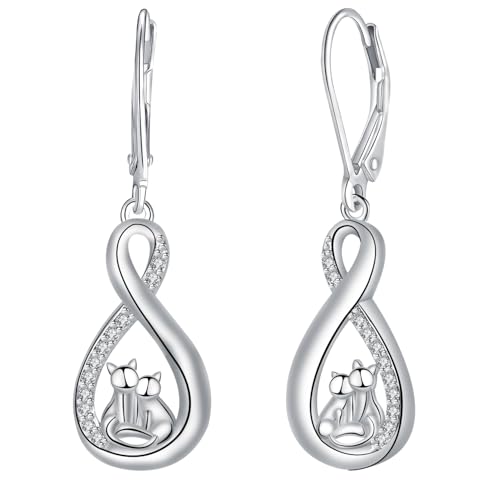 Micory Pendientes Colgantes Gato Plata de ley 925 Mujer Pendientes Largos com 3A Circonia Cúbica,Joyería Regalos para Mujeres Esposa Hermanas