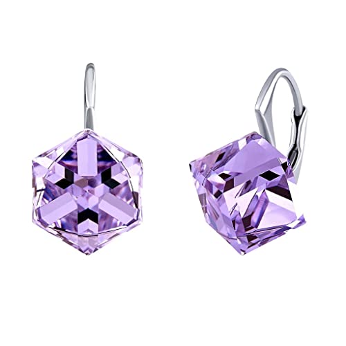 SILVEGO Pendientes de Plata 925 con Cristal Swarovski® Crystals Cubo Violeta