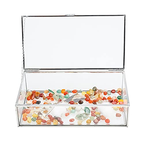 Homtone Caja con tapa de cristal vintage de plata, organizador de exhibición de recuerdos de joyería decorativa, pulsera de anillos organizador de plata para bodas (tamaño mediano)