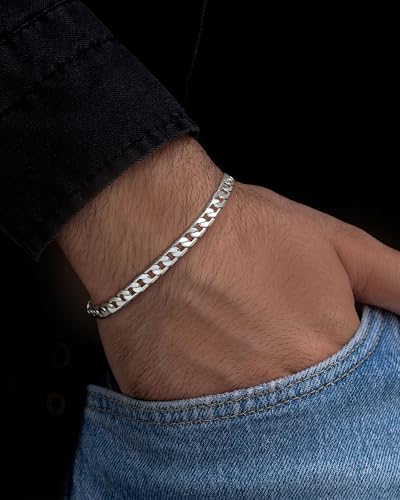 YADOCA Pulseras Hombre Pulsera de Plata de Ley 925 para Hombres Pulsera de Cadena de Eslabones Curvados Figaro Cubano 19/21 cm Joyería para Hombres Regalos para Papá Novio Esposo Hijo
