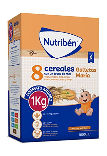 Nutribén Papilla 8 Cereales con un Toque De Miel y Galletas María, Sin Aceite de Palma, Alimento para Bebés, desde los 6 Meses, 1000g