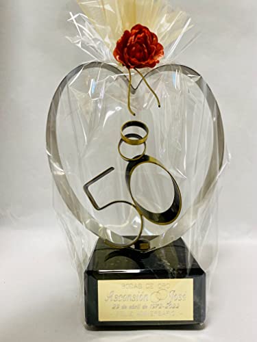 Regalo 50 aniversario personalizado grande para Bodas de Oro corazón de cobre y zinc de 23cm figura grabada