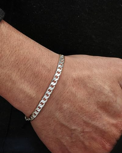 YADOCA Pulseras Hombre Pulsera de Plata de Ley 925 para Hombres Pulsera de Cadena de Eslabones Curvados Figaro Cubano 19/21 cm Joyería para Hombres Regalos para Papá Novio Esposo Hijo