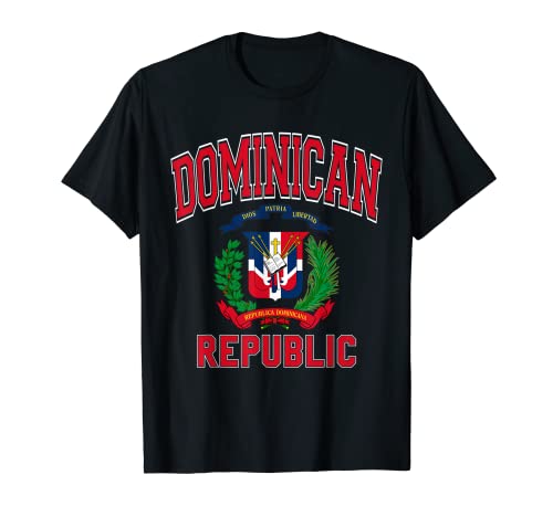 Dominican Republic Varsity Style Flag Emblem Red Text Camiseta