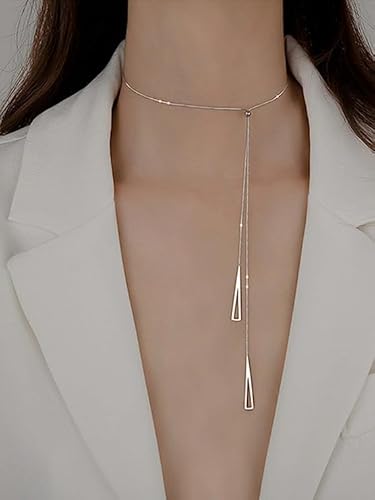 Upxiang Collar de triángulo geométrico de Plata de Ley 925 de Lujo para Mujer, Colgante Largo, Collar de Cadena de clavícula Ajustable, joyería, Regalos