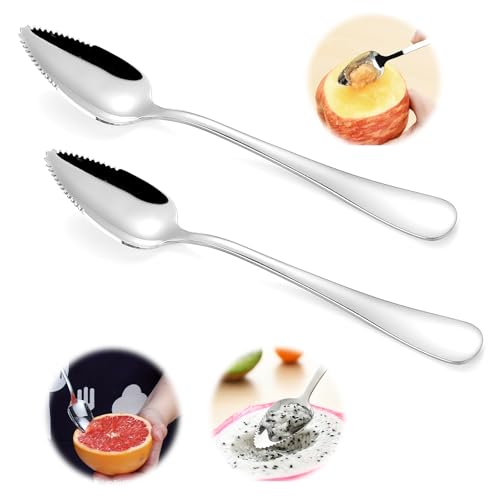 ZMDMAH Cuchara de pomelo, cuchara de kiwi plateada de acero inoxidable, cuchara con dientes, cuchara de fruta, cuchara de postre, apto para lavavajillas, para kiwi, manzanas, pomelos