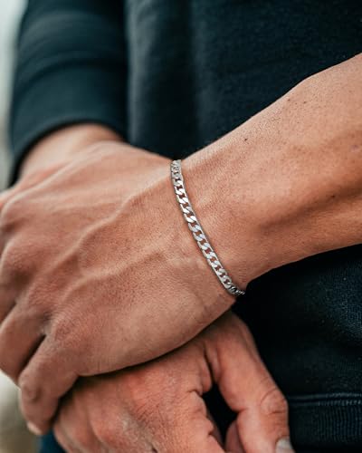 YADOCA Pulseras Hombre Pulsera de Plata de Ley 925 para Hombres Pulsera de Cadena de Eslabones Curvados Figaro Cubano 19/21 cm Joyería para Hombres Regalos para Papá Novio Esposo Hijo