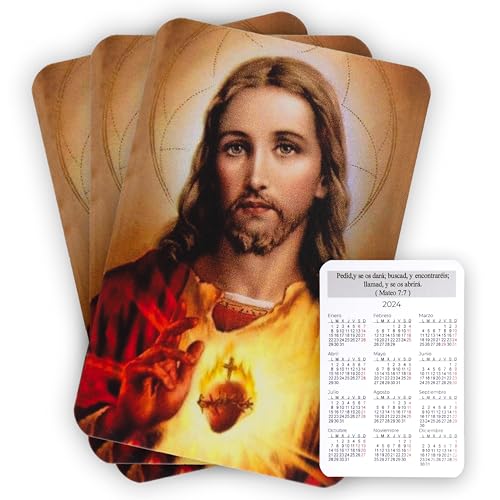 NUMEROPHI Calendario 2024 de Jesus | Calendario Bolsillo Cristiano 2024 | Calendario mini Cristo | Estampita Jesucristo Fé Inspiración Espiritual Diaria