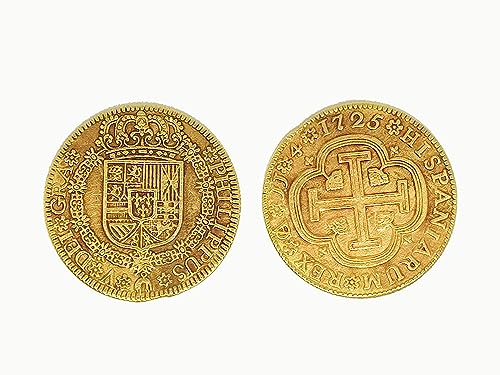 Moneda española 4 escudos de oro, fabricada por el artesano del rey, moneda española, reproducción de moneda antigua, doblon tesoro español de galeon, ideal coleccionismo y filatelia