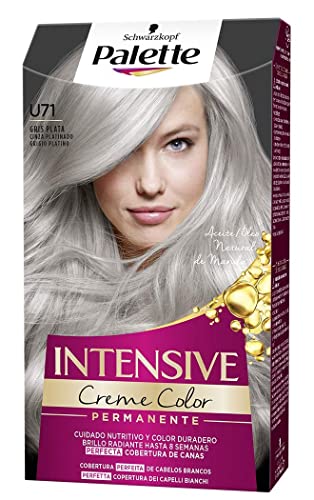 Schwarzkopf Palette Intensive, Tinte U71 cabello Gris Plata, Coloración Permanente de Cuidado con Aceite de Marula, Color duradero hasta 8 semanas (Pack de 3)