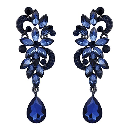 Pendientes de Mujer - Clearine Aretes en Forma de Floral Lágrimas, Estilo Elegante Precioso Cristales para Boda Novia Fiesta Azul